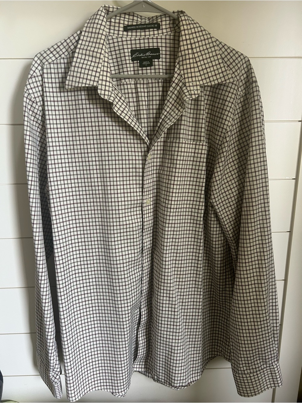 Eddie Bauer Men's Cream, Red & Black Check Button-Down Shirt